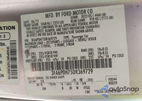 2013 Ford Fusion Se from USA, damaged, VIN 3FA6P0H75DR369729